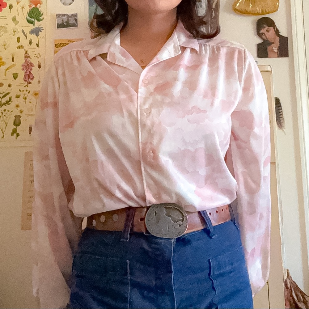 1970s Pink Cloud Novelty Print Button-Up - Picture 2 of 9